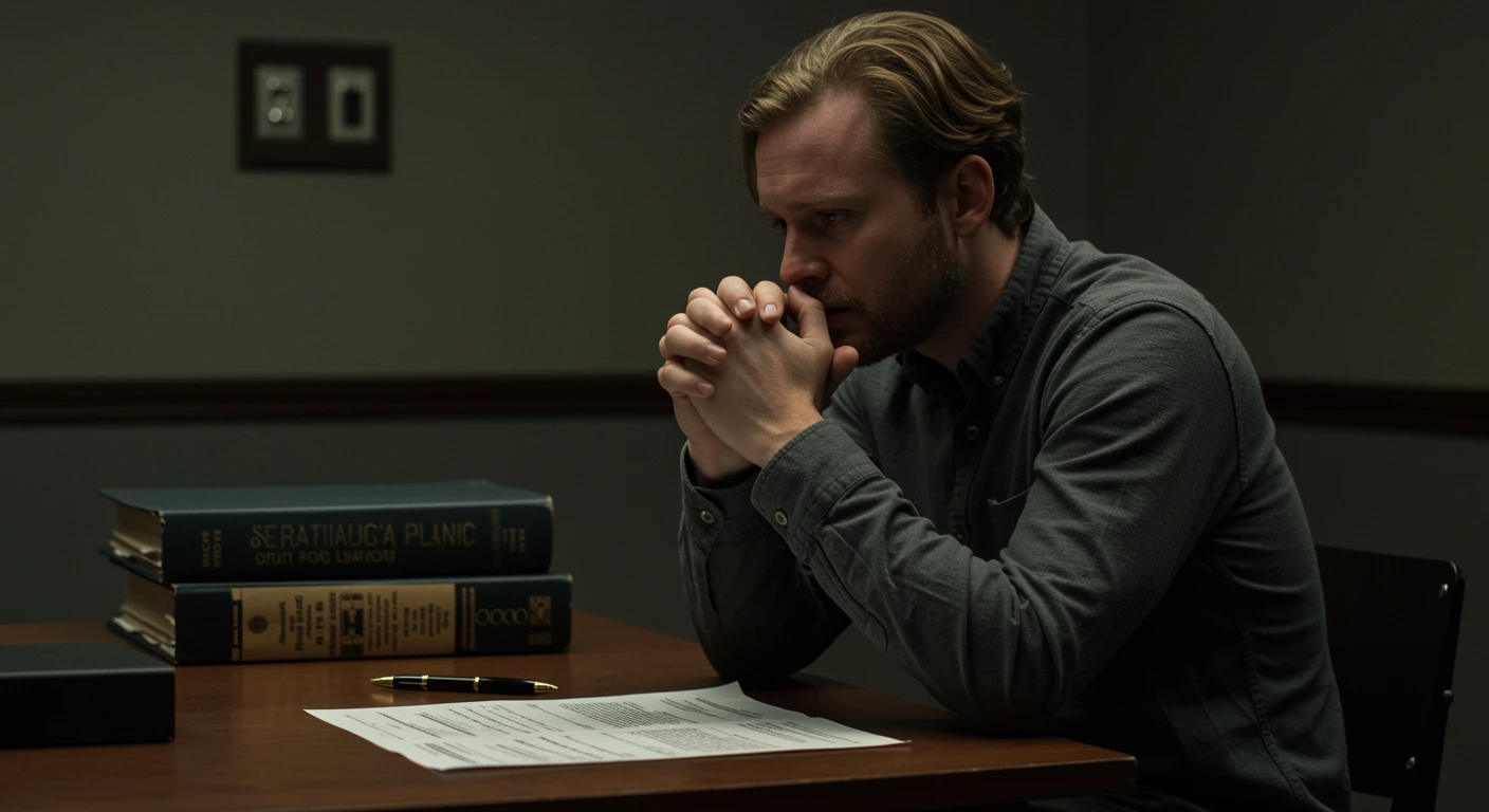 איש יושב בחדר חקירות על עבירה פלילית